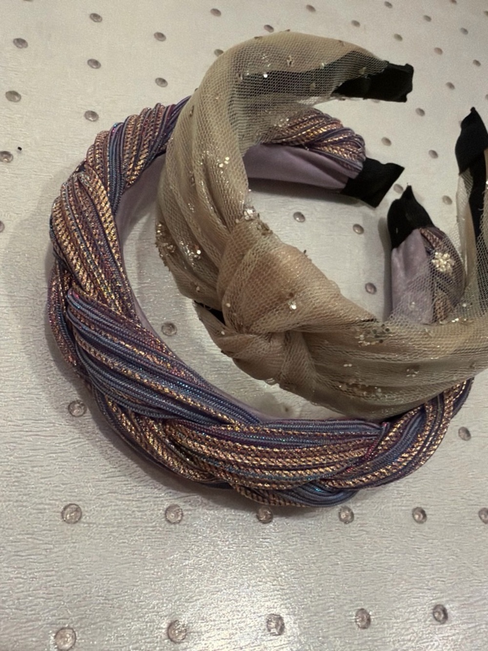 Sparkle Mesh and Metallic Braided Headbands - Taupe & Lavender